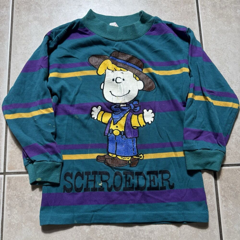 Vintage Charlie Brown Made in USA Striped Youth 5 Multicolor Long Sleeve T-Shirt